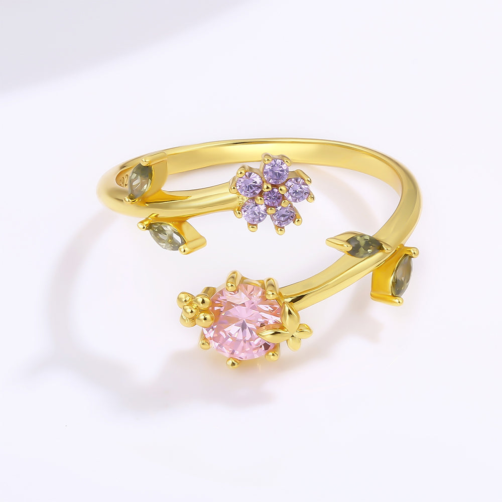 Arany tónusú Emporia Ötvözetű Gyűrű Rózsaszínű Emporia® Kristállyal és Lila Emporia® Kristállyal 1 