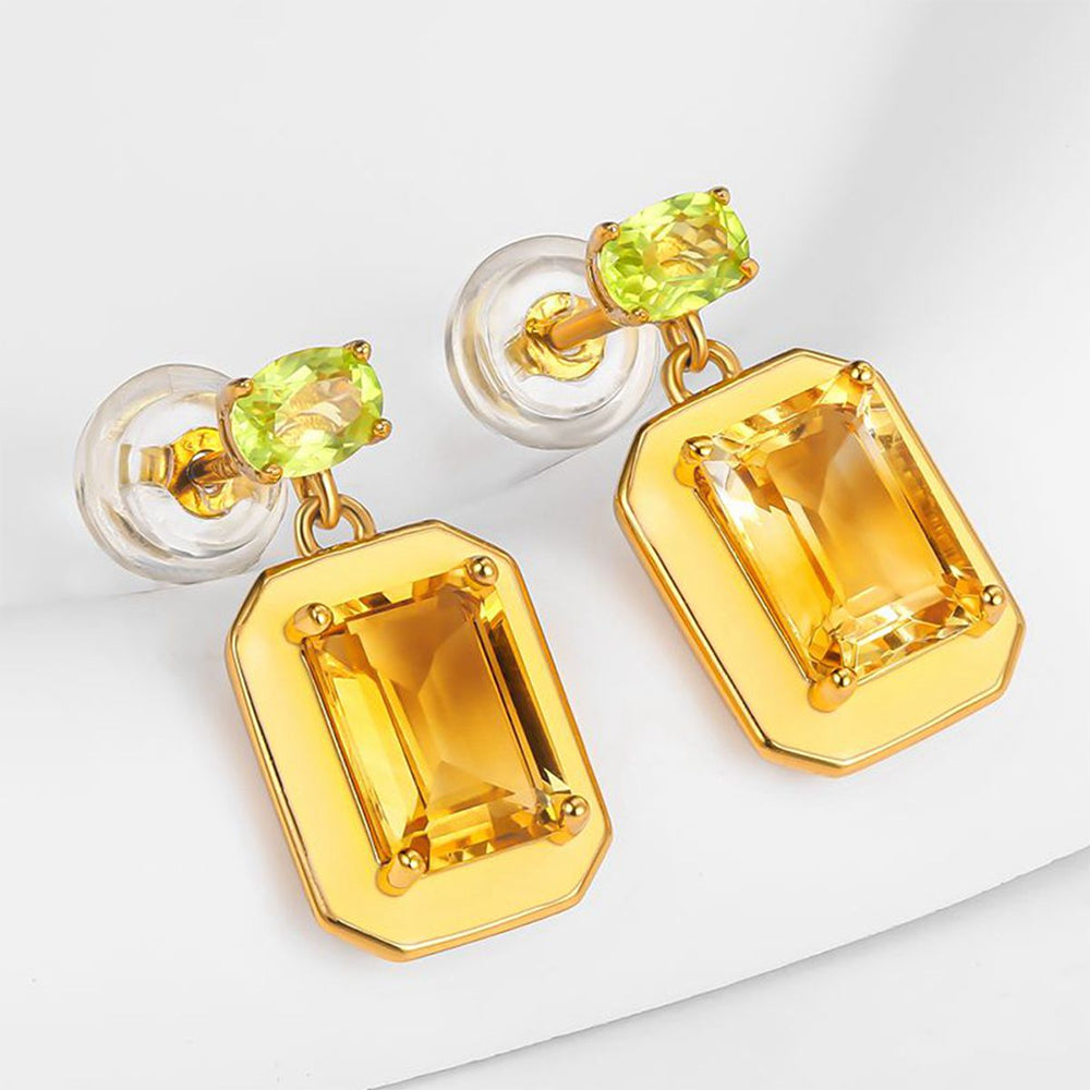 Arany tónusú Emporia Ötvözetű Fülbevaló Sárga Emporia® Kristállyal és Zöld Emporia® Kristállyal 1 