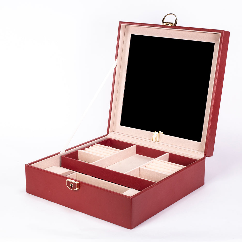 Jewelry Box, Size:25,3*25,3*8,5cm, Material: Inner(claimond veins) Outer(PU Leather); Color: red 3 