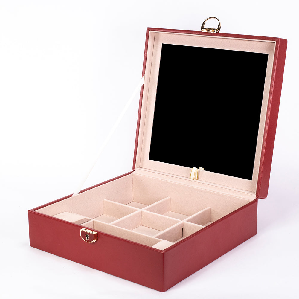 Jewelry Box, Size:25,3*25,3*8,5cm, Material: Inner(claimond veins) Outer(PU Leather); Color: red 4 