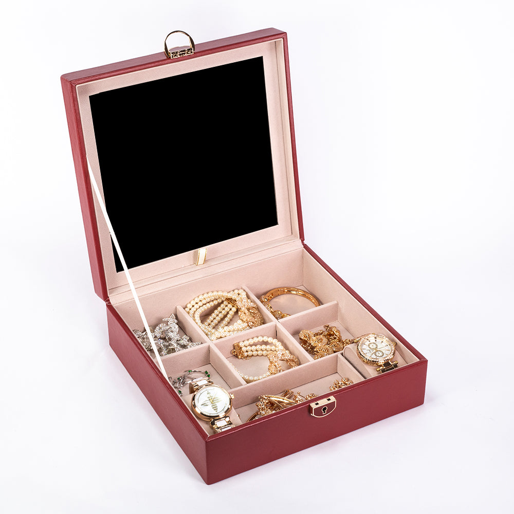 Jewelry Box, Size:25,3*25,3*8,5cm, Material: Inner(claimond veins) Outer(PU Leather); Color: red 7 