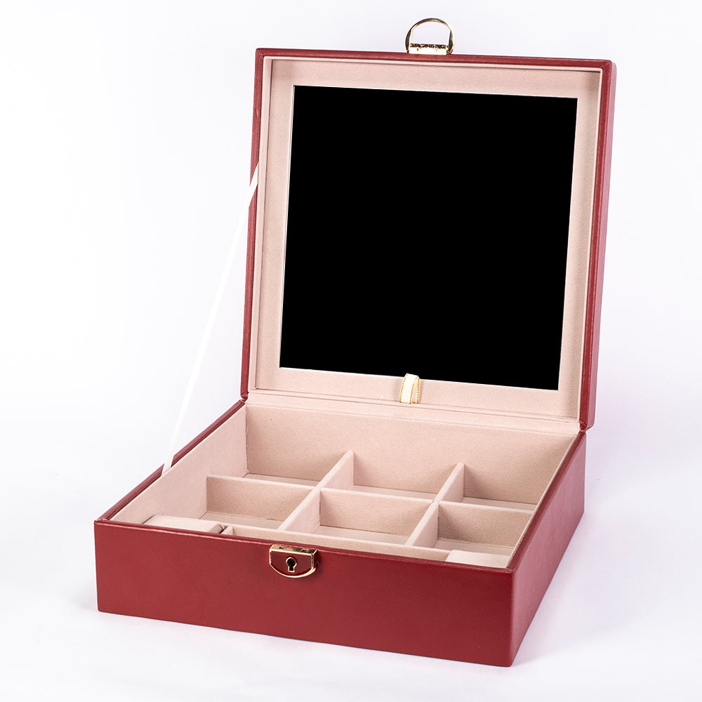 Jewelry Box, Size:25,3*25,3*8,5cm, Material: Inner(claimond veins) Outer(PU Leather); Color: red 10 