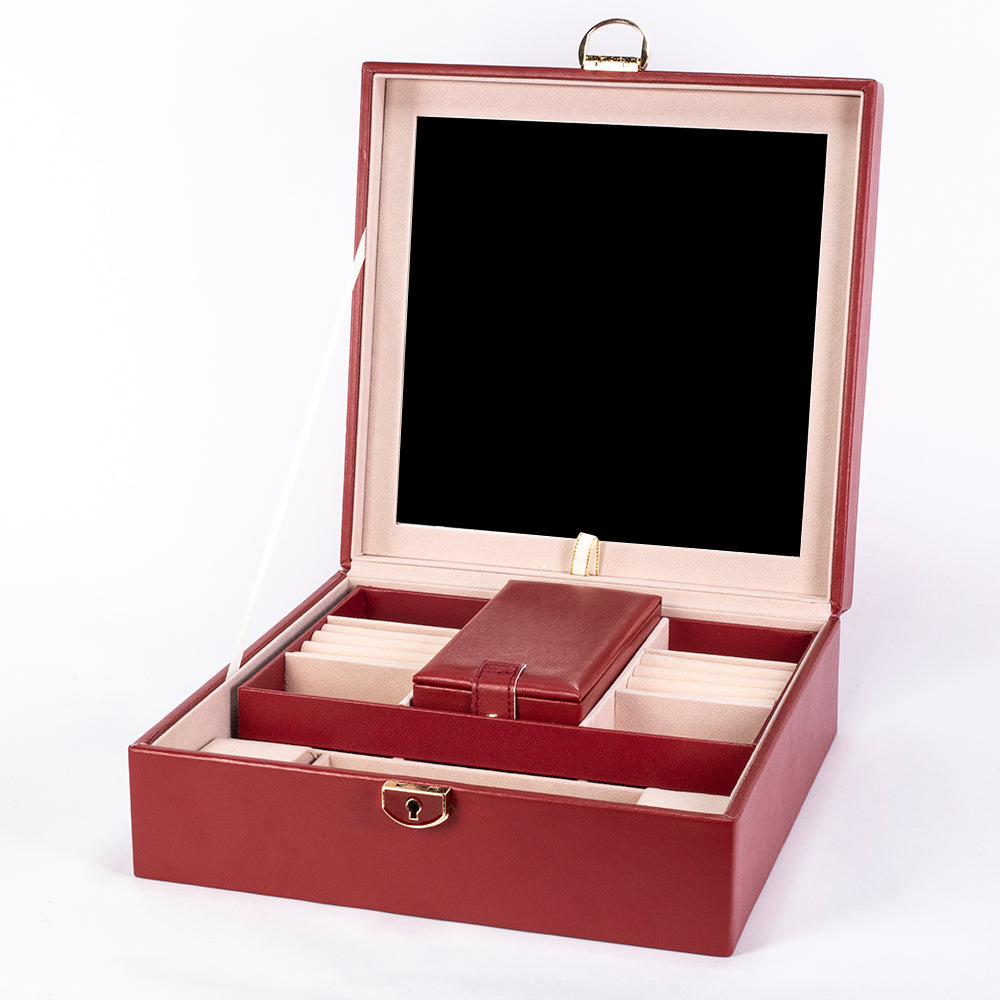 Jewelry Box, Size:25,3*25,3*8,5cm, Material: Inner(claimond veins) Outer(PU Leather); Color: red