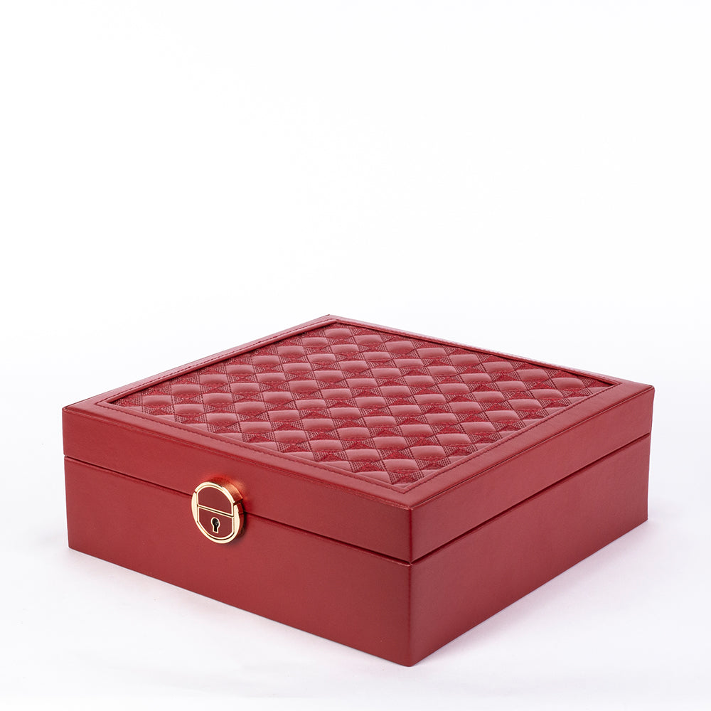 Jewelry Box, Size:25,3*25,3*8,5cm, Material: Inner(claimond veins) Outer(PU Leather); Color: red