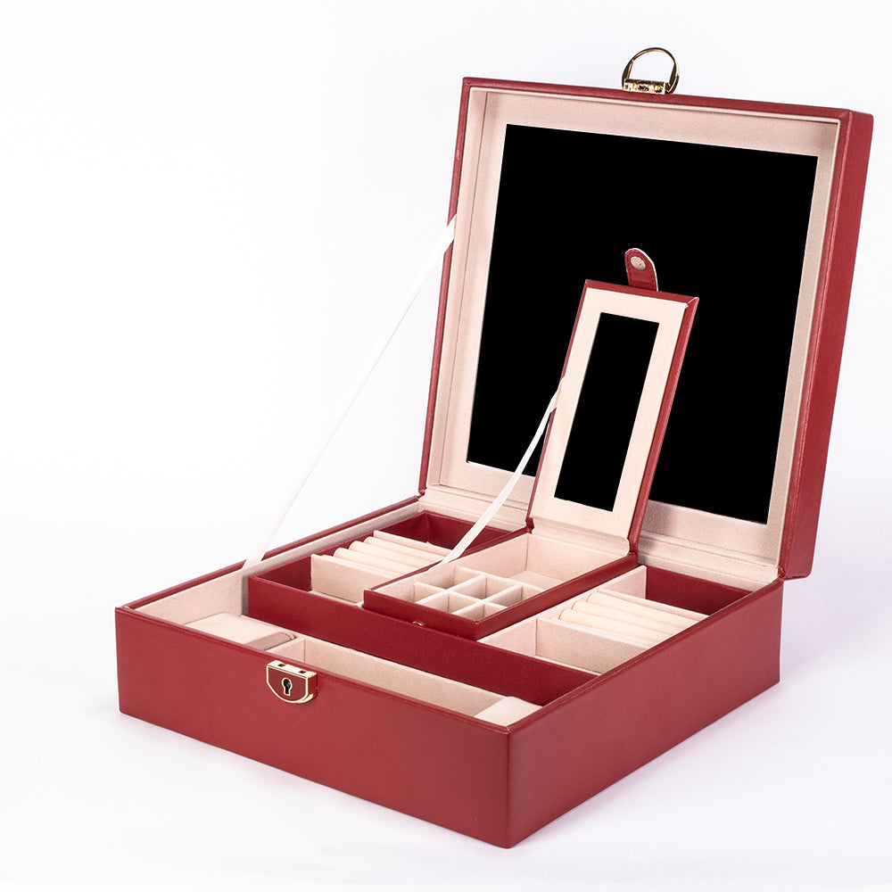 Jewelry Box, Size:25,3*25,3*8,5cm, Material: Inner(claimond veins) Outer(PU Leather); Color: red 15 