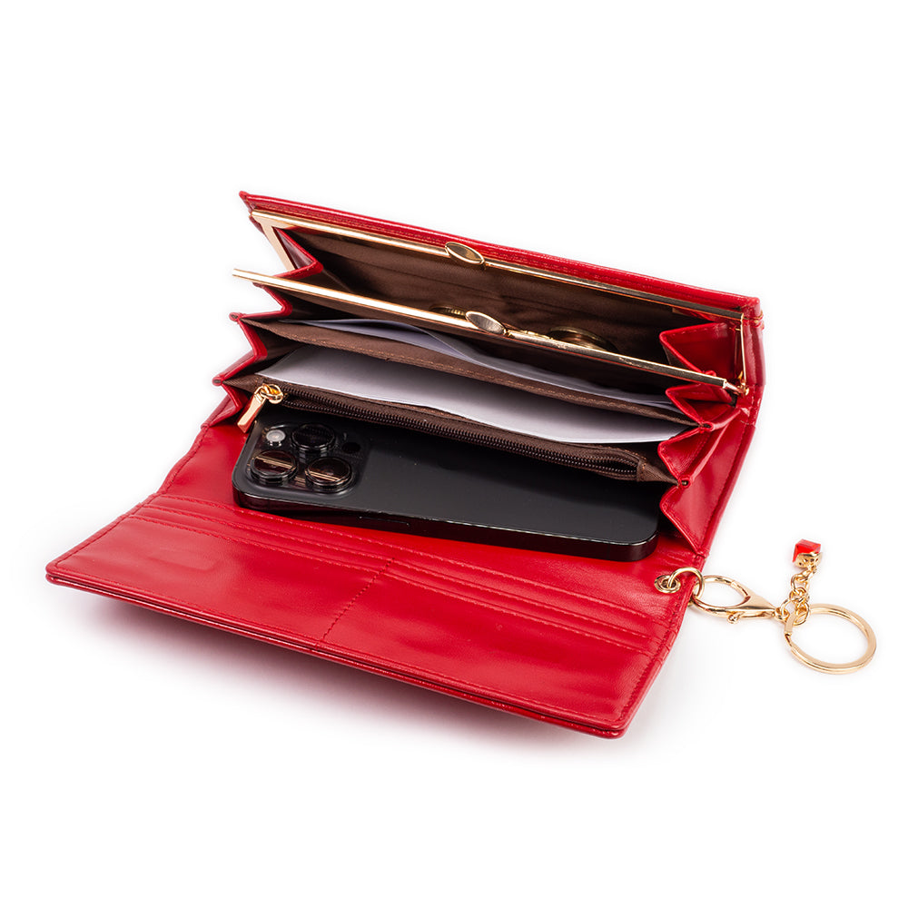 Női adatvédő pénztárca, kulcstartóval, piros és fekete színben