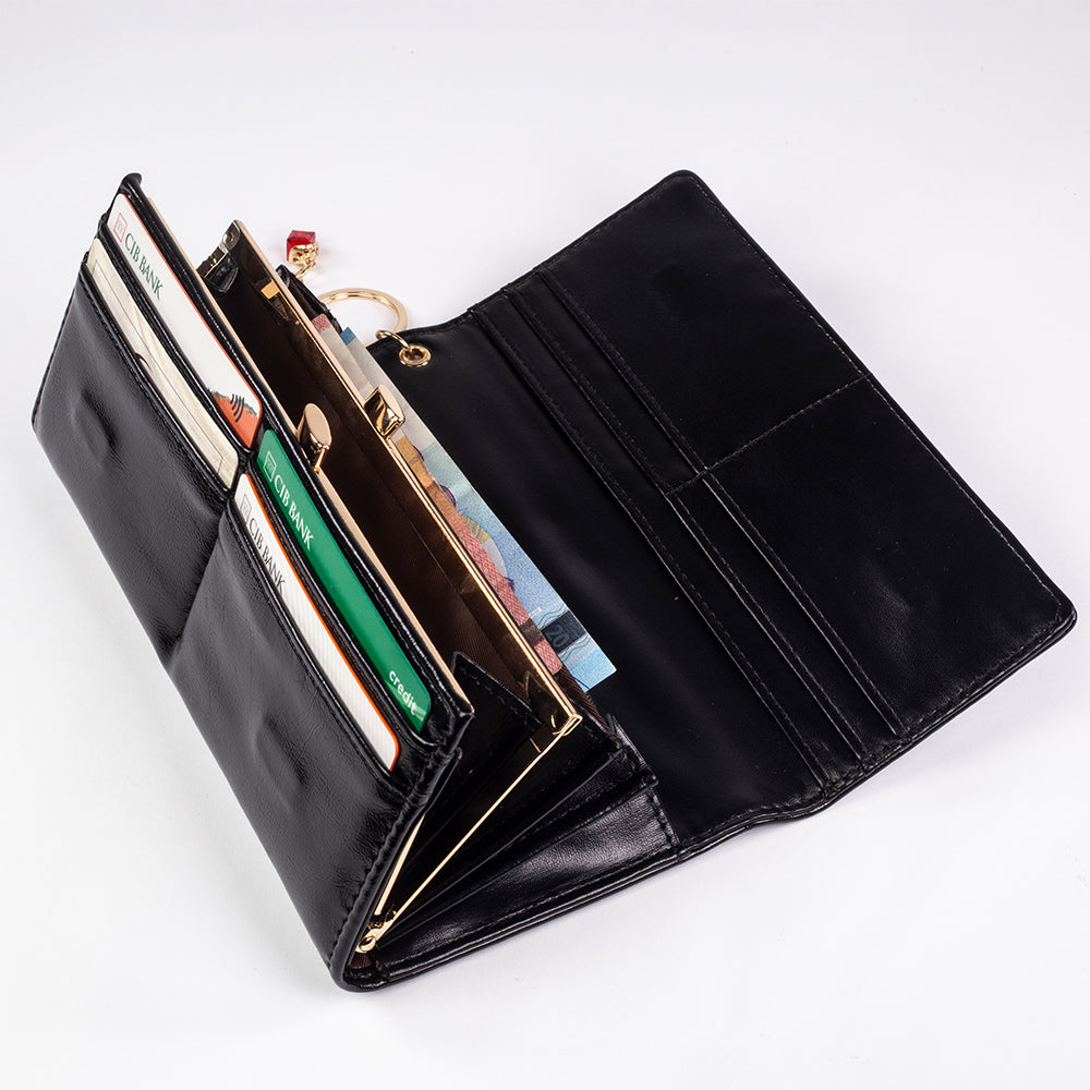 Női adatvédő pénztárca, kulcstartóval, piros és fekete színben