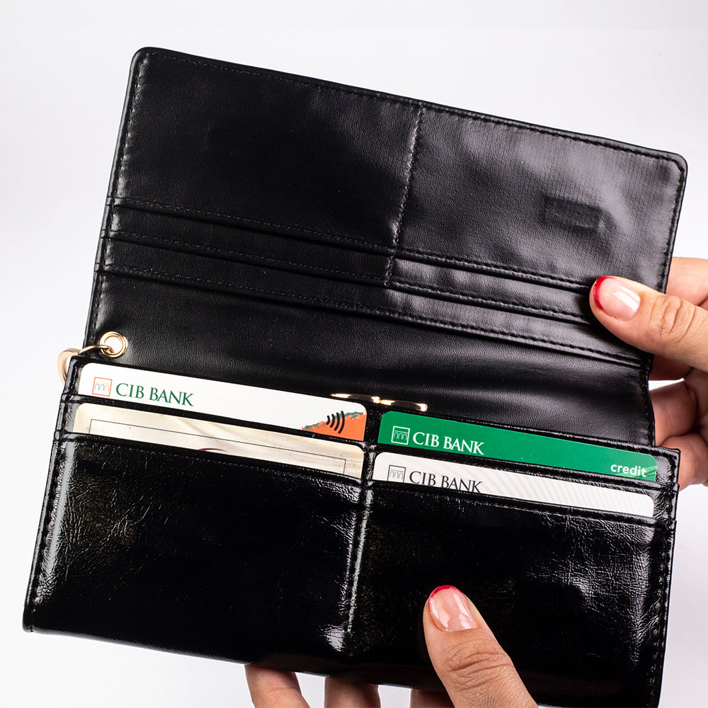 Női adatvédő pénztárca, kulcstartóval, piros és fekete színben