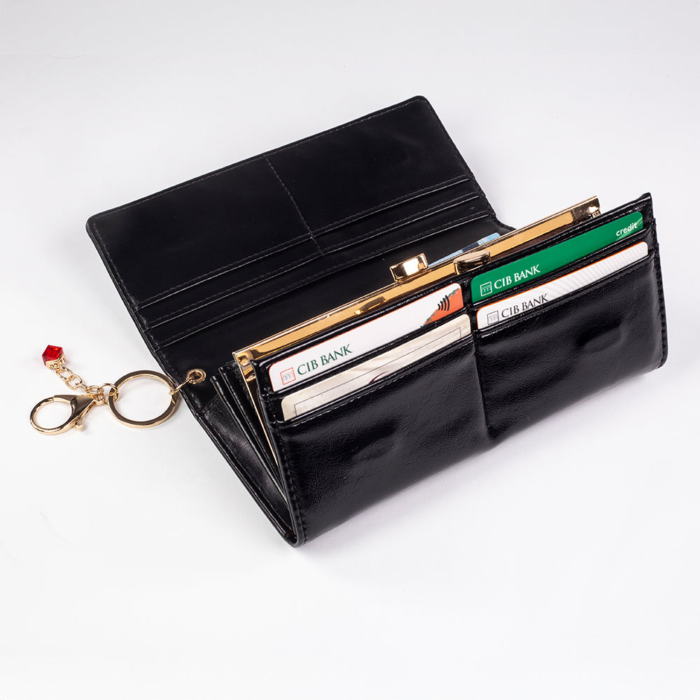 Női adatvédő pénztárca, kulcstartóval, piros és fekete színben