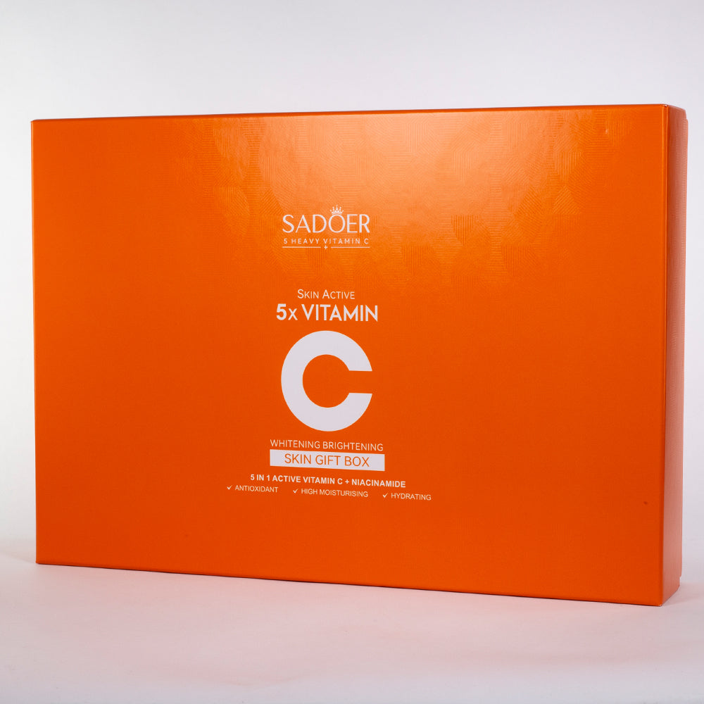 SADOER 5x C-vitaminos bőrtónus-egységesítő és hidratáló arcápoló ajándékcsomag – 6 részes 3 