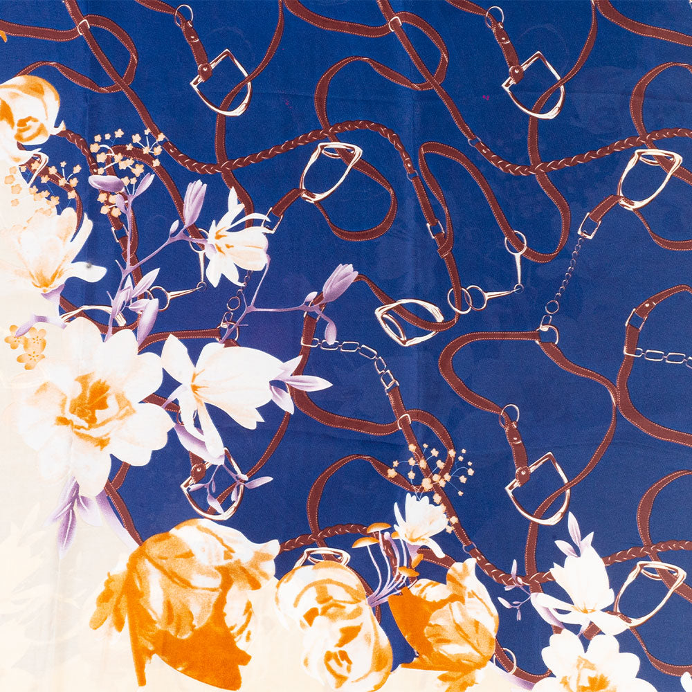 Virágos Ölelés Sál, 85 X 180 Cm, Kék, 100% Vegán Selyem 3 