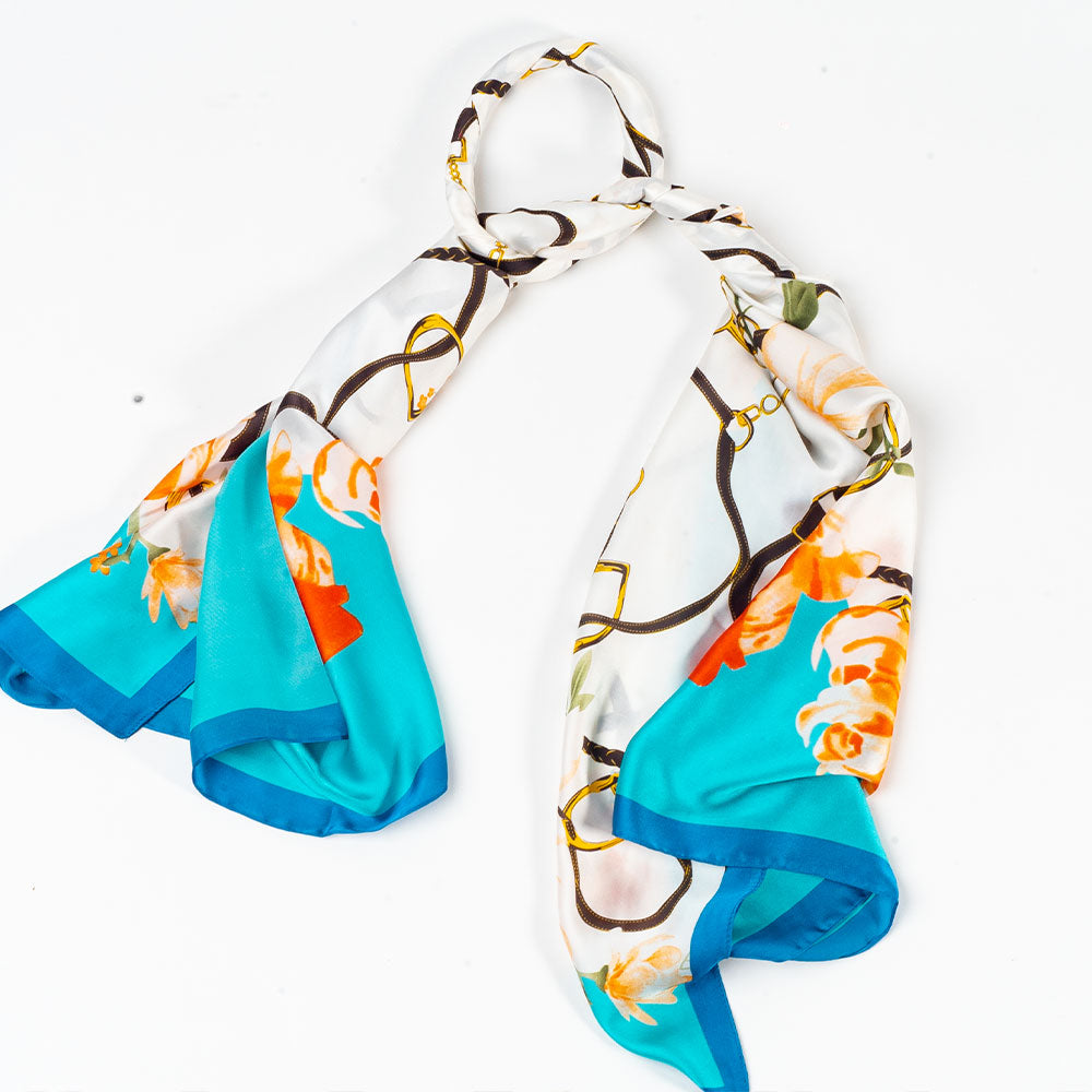 Virágos Ölelés Sál, 85 X 180 Cm, Világoskék, 100% Vegán Selyem 4 