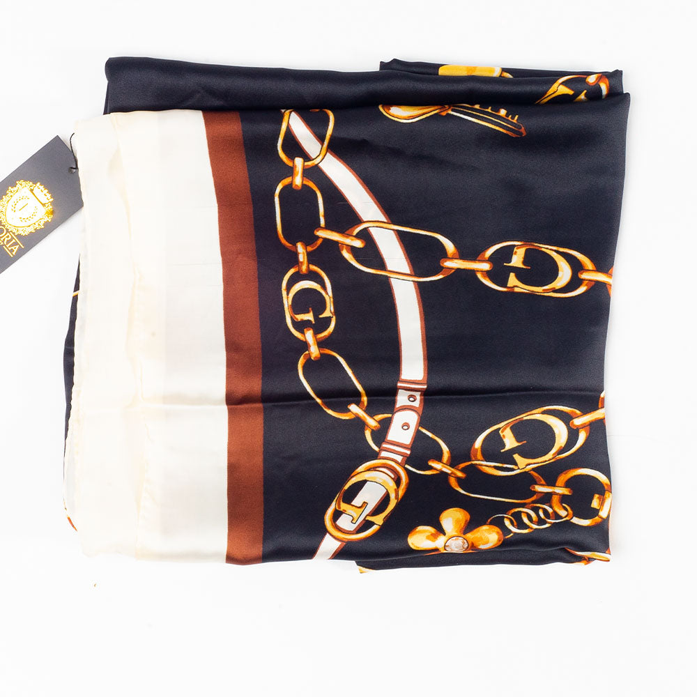 Királyi Láncok Sál, 85 X 180 Cm, Kék, 100% Vegán Selyem 1 