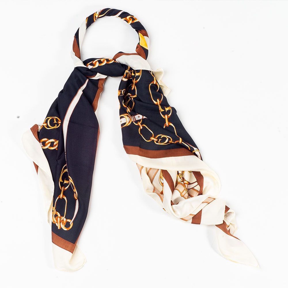 Királyi Láncok Sál, 85 X 180 Cm, Kék, 100% Vegán Selyem