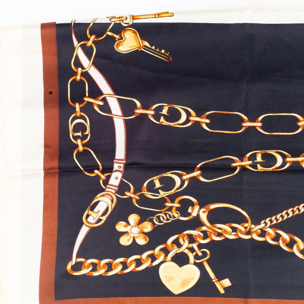 Királyi Láncok Sál, 85 X 180 Cm, Kék, 100% Vegán Selyem