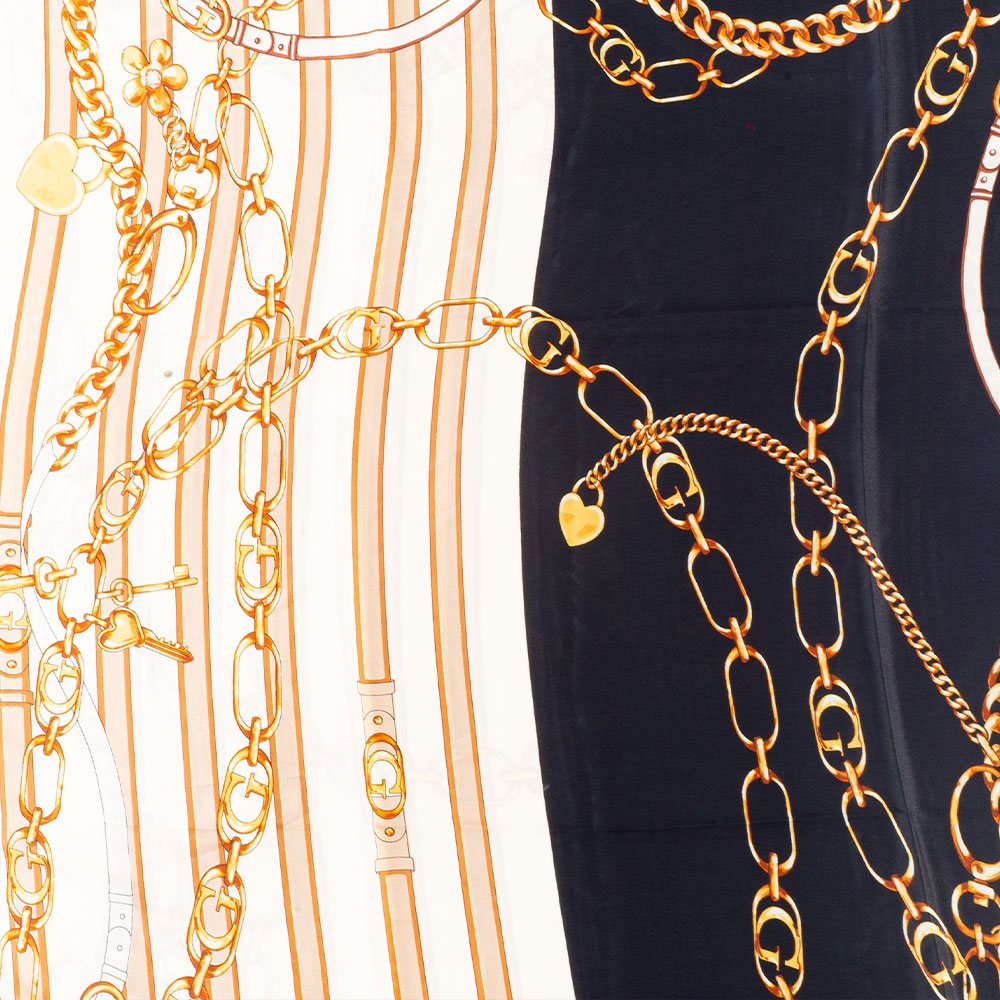 Királyi Láncok Sál, 85 X 180 Cm, Kék, 100% Vegán Selyem 5 