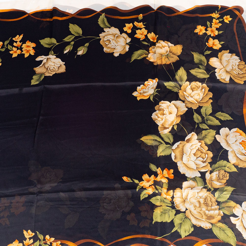 Vászon És Virágzás Sál, 85 X 180 Cm, Fekete, 100% Vegán Selyem