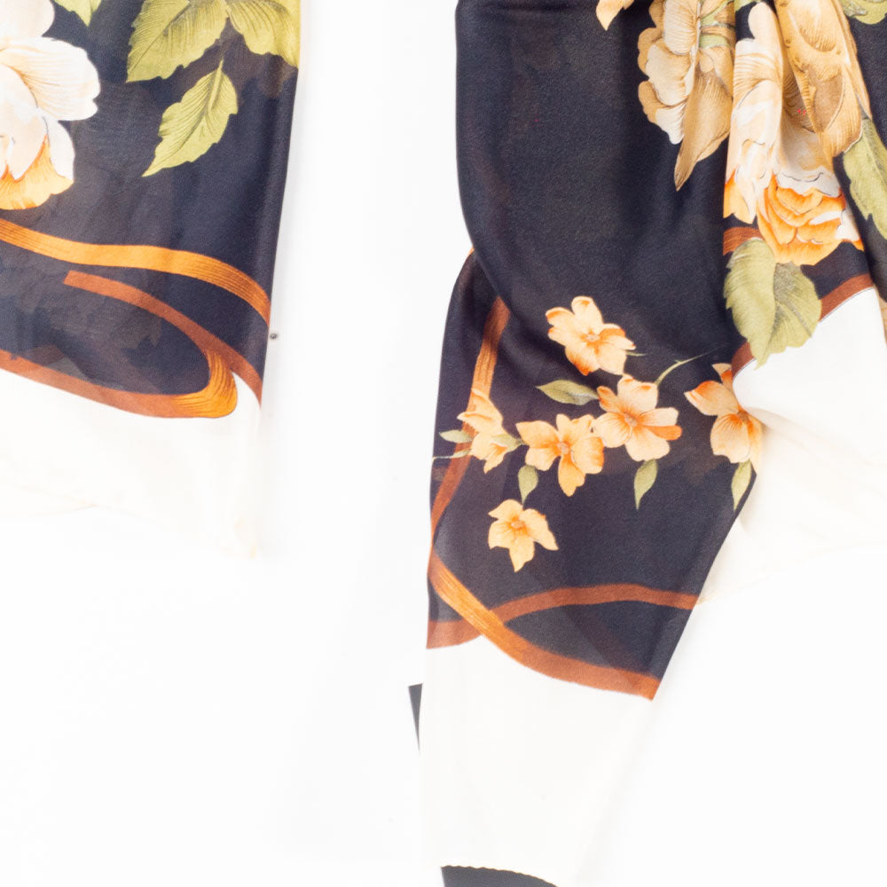 Vászon És Virágzás Sál, 85 X 180 Cm, Fekete, 100% Vegán Selyem 2 