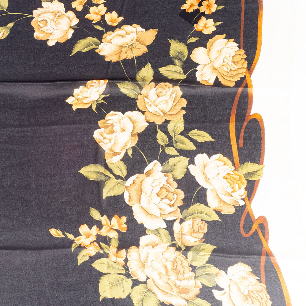 Vászon És Virágzás Sál, 85 X 180 Cm, Fekete, 100% Vegán Selyem 3 