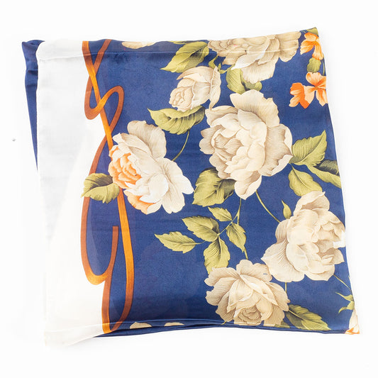 Vászon És Virágzás Sál, 85 X 180 Cm, Kék, 100% Vegán Selyem