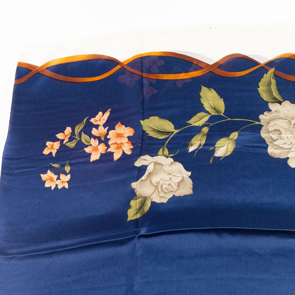 Vászon És Virágzás Sál, 85 X 180 Cm, Kék, 100% Vegán Selyem