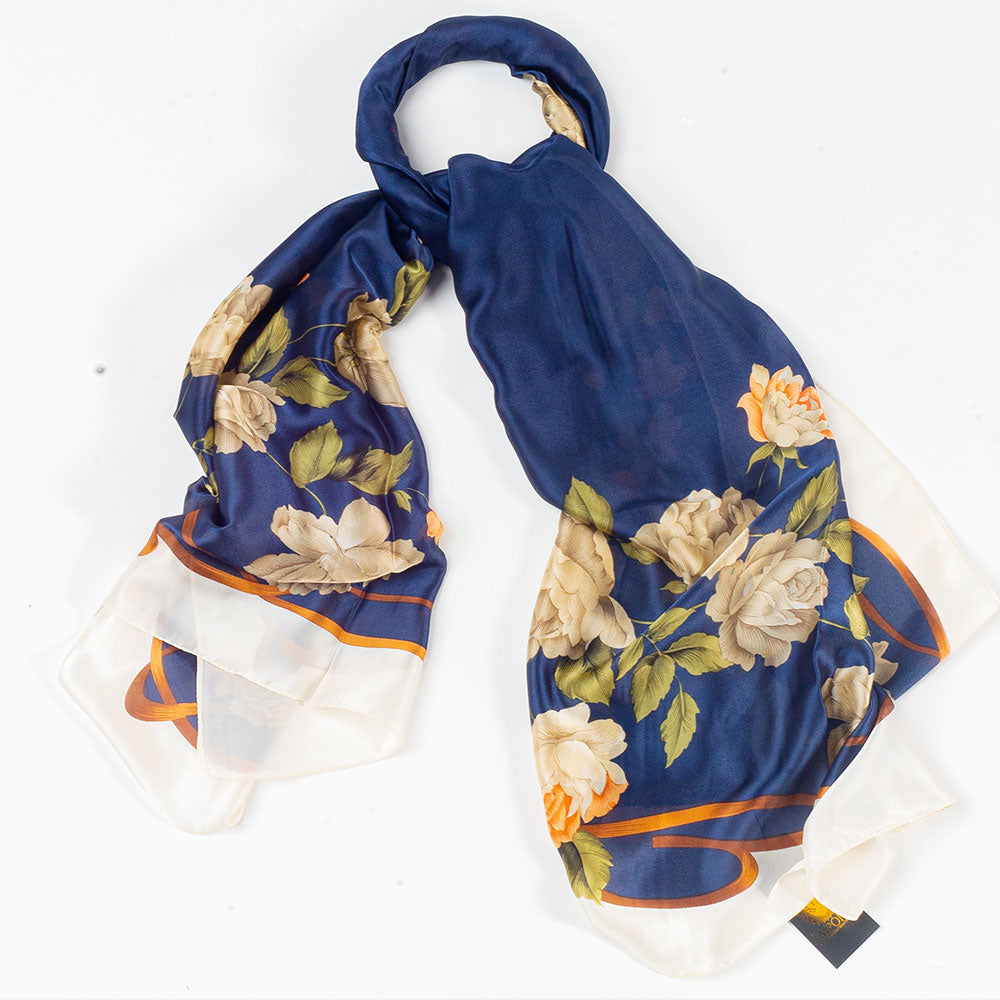 Vászon És Virágzás Sál, 85 X 180 Cm, Kék, 100% Vegán Selyem