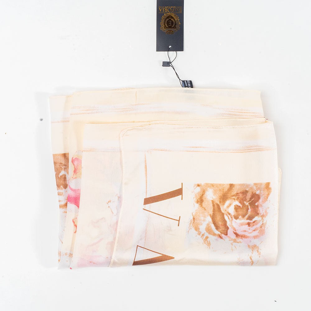 Virágok És Betűk Sál, 85 X 180 Cm, Fehér, 100% Vegán Selyem