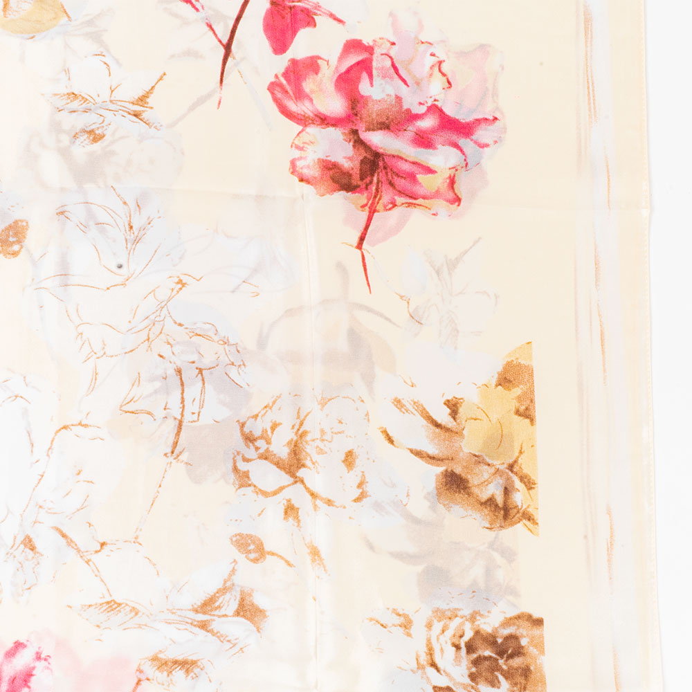 Virágok És Betűk Sál, 85 X 180 Cm, Fehér, 100% Vegán Selyem 3 