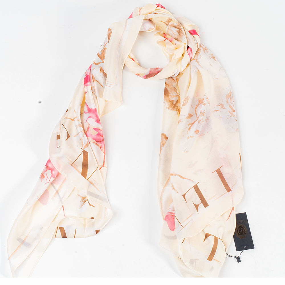 Virágok És Betűk Sál, 85 X 180 Cm, Fehér, 100% Vegán Selyem 5 