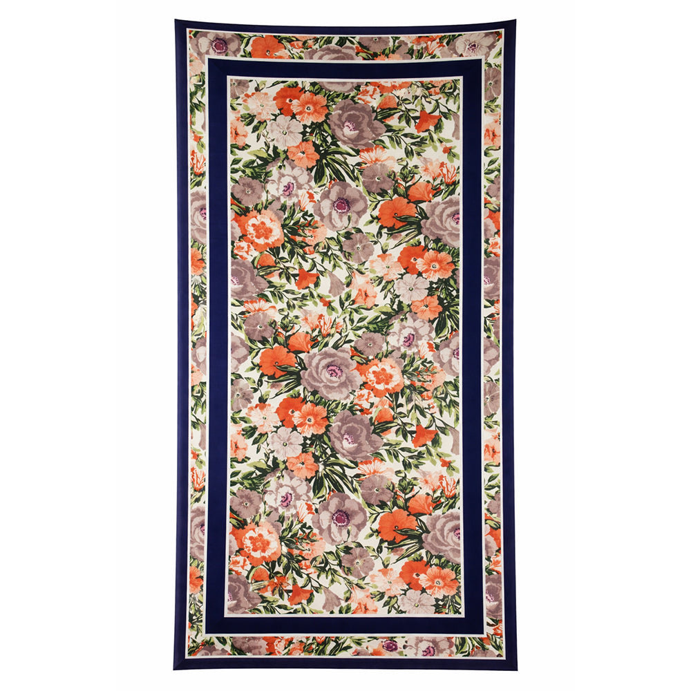 Orchidea mintás sál, kék, 85 × 180 cm, 100% vegán selyem 1 