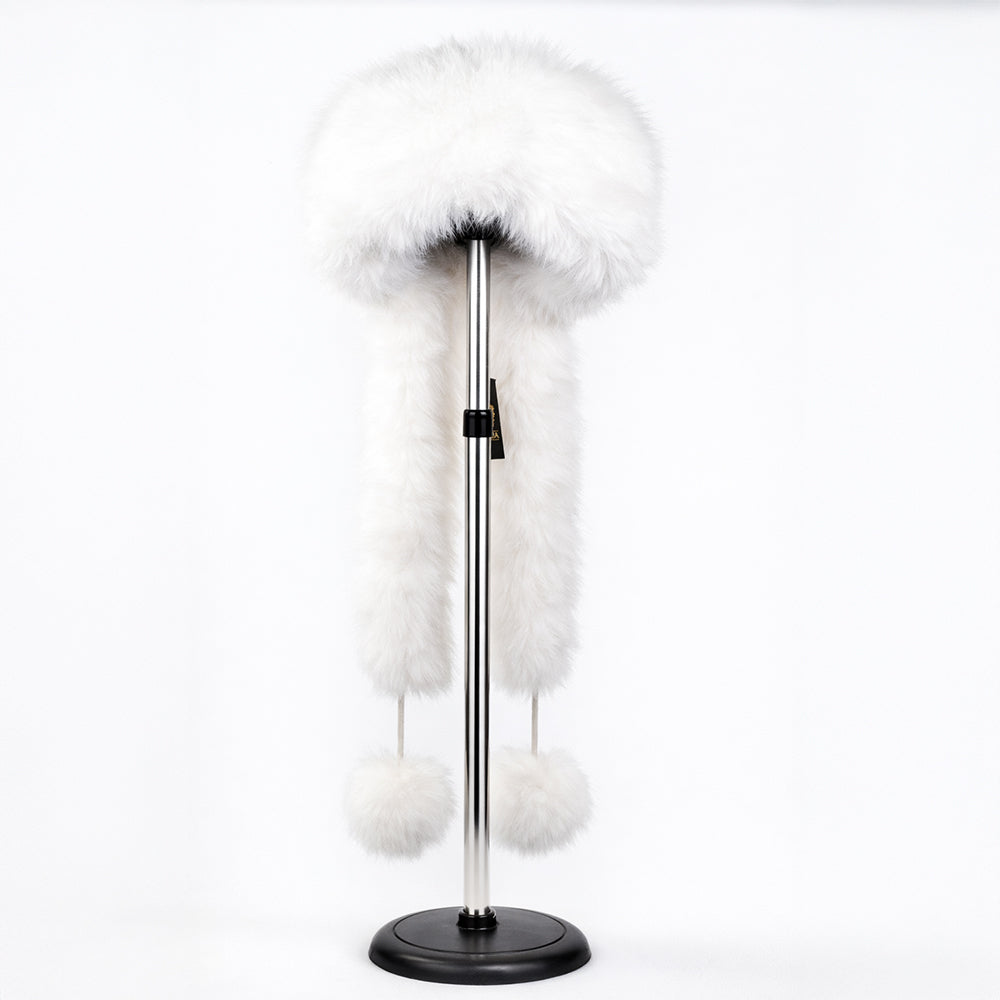 Fehér műszőrme téli sapka sállal – egyméretes 3 