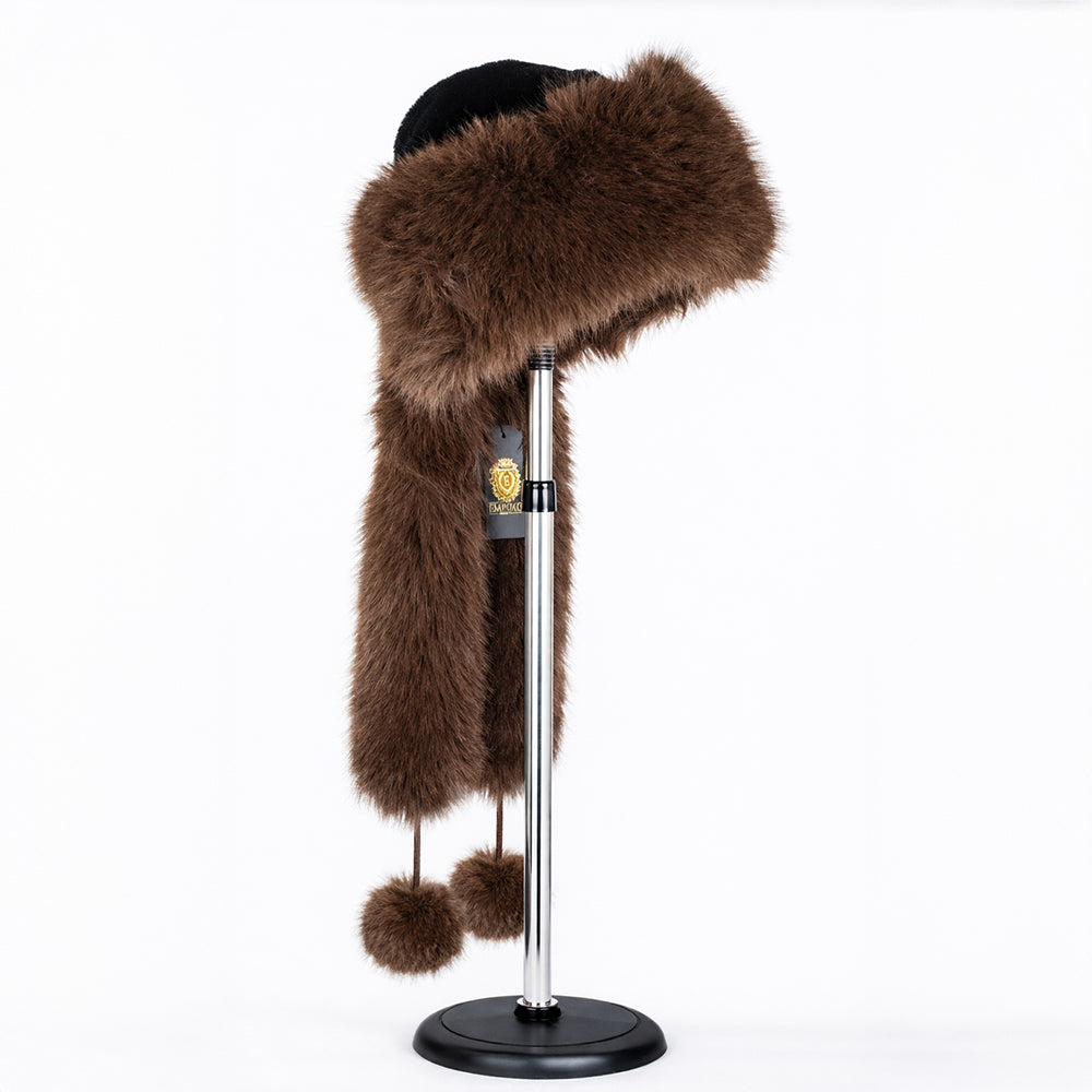 Barna műszőrme téli sapka sállal – egyméretes 1 