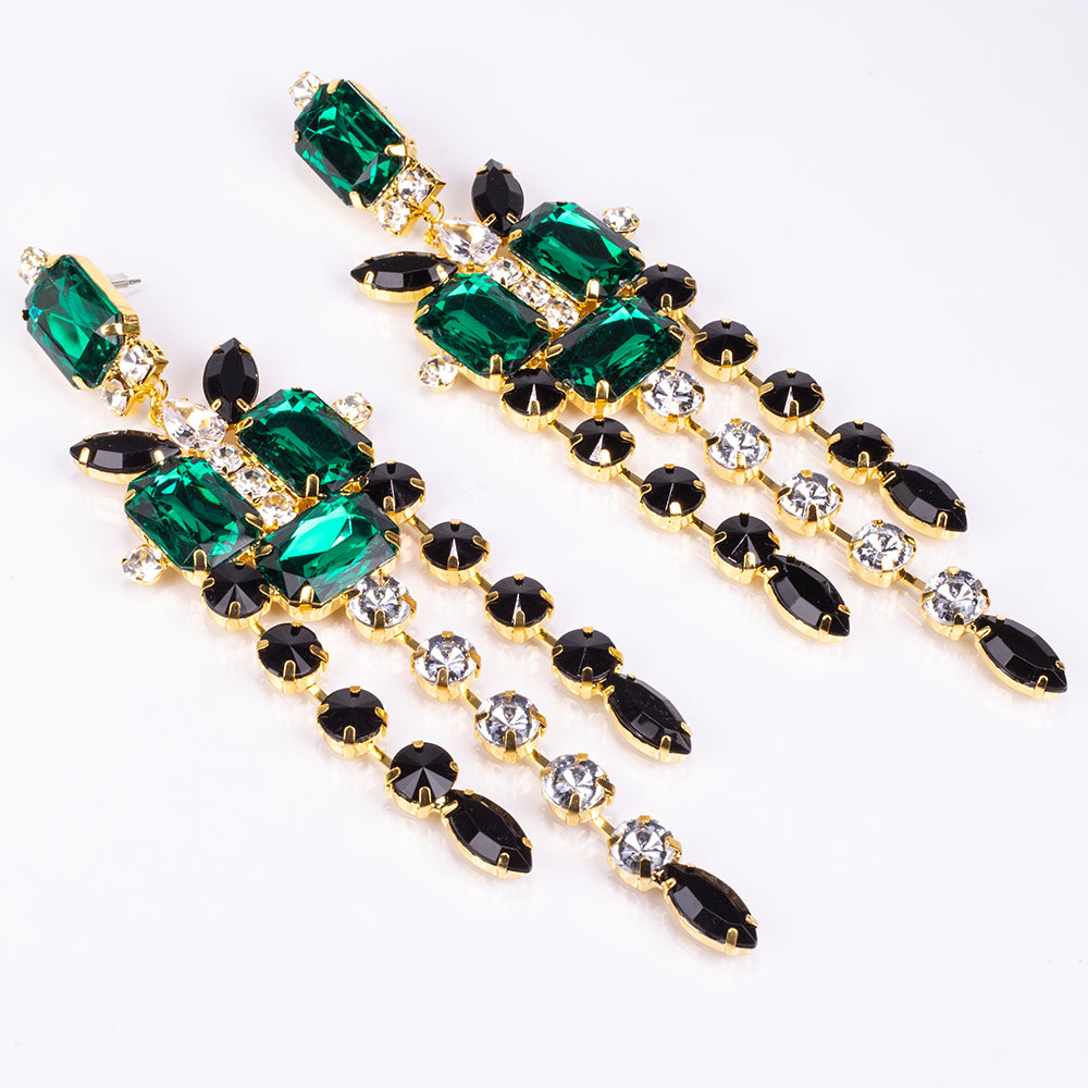 Arany tónusú Emporia Ötvözetű Szett Zöld Emporia® Kristállyal és Fehér Emporia® Kristállyal ( Nyaklánc+Fülbevaló ) 3 