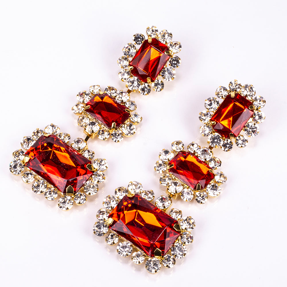 Arany tónusú Emporia Ötvözetű Szett Vörös Emporia® Kristállyal és Fehér Emporia® Kristállyal ( Nyaklánc+Fülbevaló ) 3 