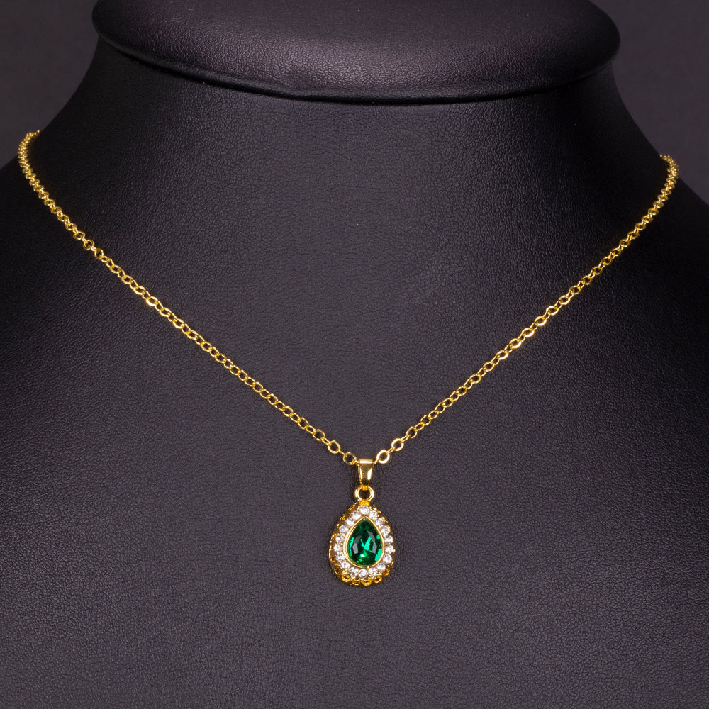 Arany tónusú Emporia Ötvözetű Szett Zöld Emporia® Kristállyal és Fehér Emporia® Kristállyal ( Nyaklánc+Fülbevaló+Karkötő+Gyűrű+Medál )