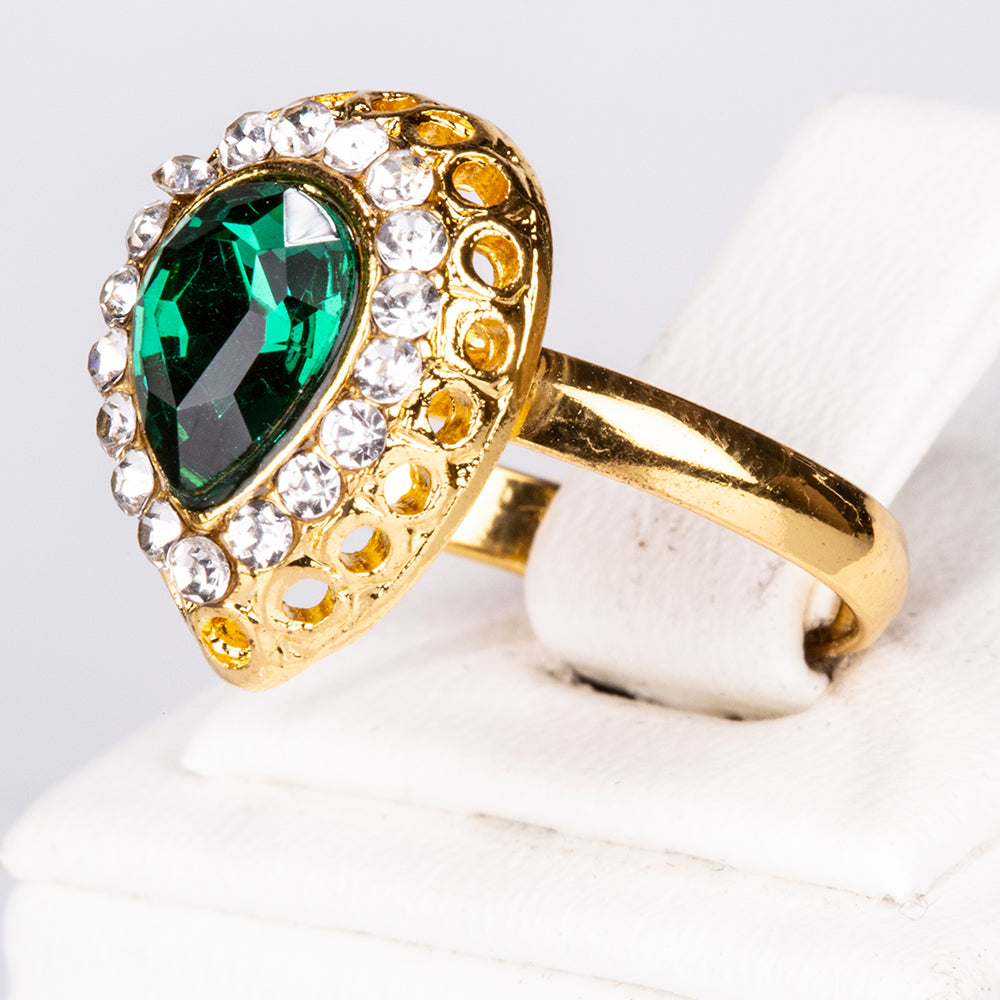 Arany tónusú Emporia Ötvözetű Szett Zöld Emporia® Kristállyal és Fehér Emporia® Kristállyal ( Nyaklánc+Fülbevaló+Karkötő+Gyűrű+Medál )