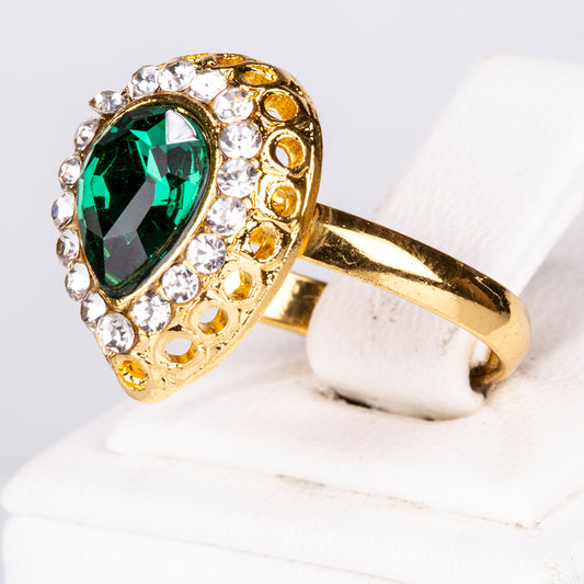 Arany tónusú Emporia Ötvözetű Szett Zöld Emporia® Kristállyal és Fehér Emporia® Kristállyal ( Nyaklánc+Fülbevaló+Karkötő+Gyűrű+Medál )