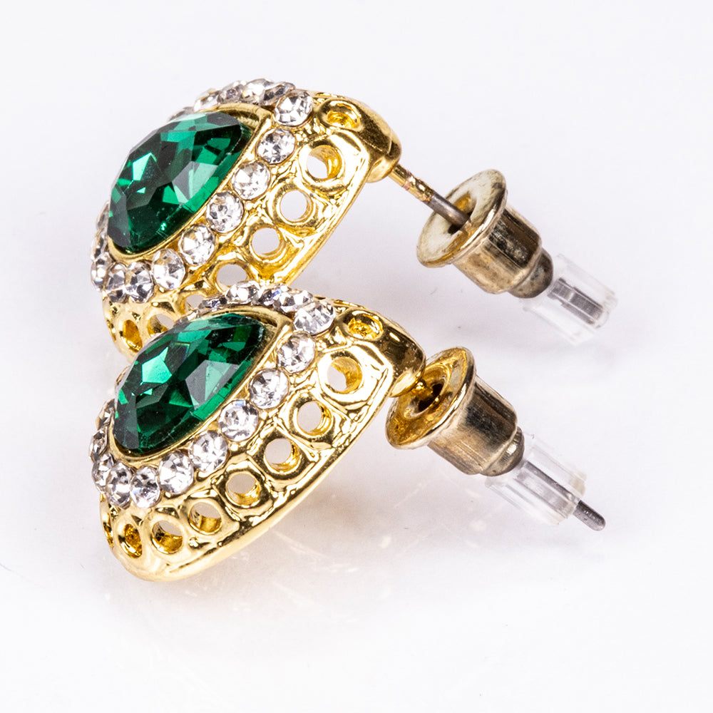 Arany tónusú Emporia Ötvözetű Szett Zöld Emporia® Kristállyal és Fehér Emporia® Kristállyal ( Nyaklánc+Fülbevaló+Karkötő+Gyűrű+Medál )