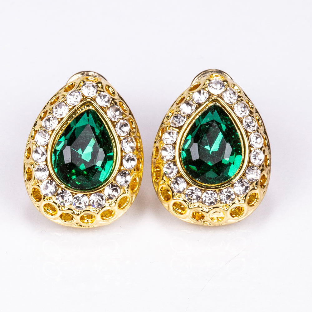 Arany tónusú Emporia Ötvözetű Szett Zöld Emporia® Kristállyal és Fehér Emporia® Kristállyal ( Nyaklánc+Fülbevaló+Karkötő+Gyűrű+Medál )