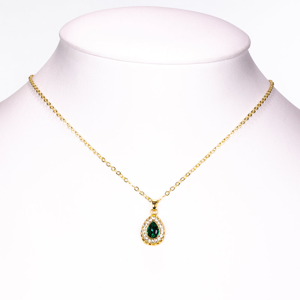 Arany tónusú Emporia Ötvözetű Szett Zöld Emporia® Kristállyal és Fehér Emporia® Kristállyal ( Nyaklánc+Fülbevaló+Karkötő+Gyűrű+Medál ) 12 