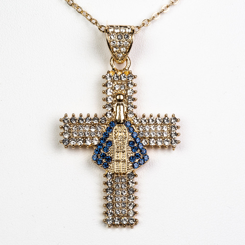 Kereszt Arany tónusú Emporia Ötvözetű Nyaklánc Kék Emporia® Kristállyal és Fehér Emporia® Kristállyal 1 