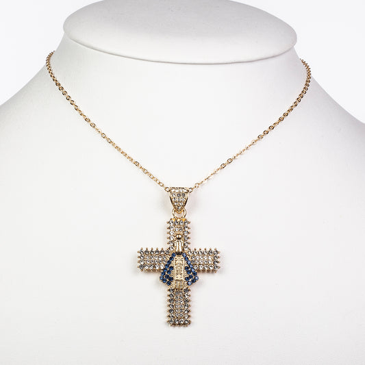 Kereszt Arany tónusú Emporia Ötvözetű Nyaklánc Kék Emporia® Kristállyal és Fehér Emporia® Kristállyal