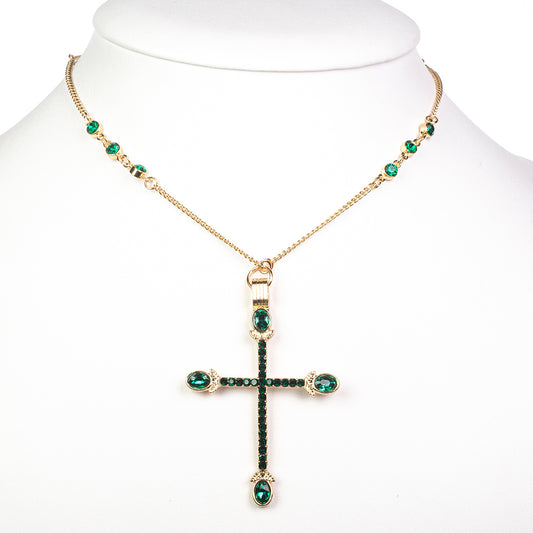 Kereszt Arany tónusú Emporia Ötvözetű Nyaklánc Zöld Emporia® Kristállyal ( Nyaklánc+Medál )