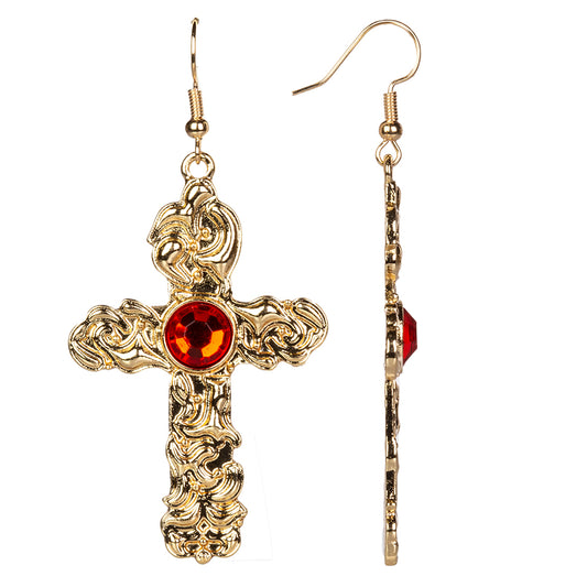 Kereszt Arany tónusú Emporia Ötvözetű Szett Vörös Emporia® Kristállyal és Fehér Emporia® Kristállyal ( Nyaklánc+Fülbevaló+Medál )