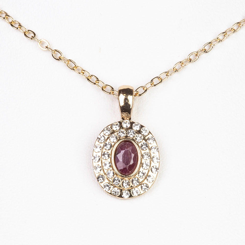 Arany tónusú Emporia Ötvözetű Szett Rubinnal és Fehér Emporia® Kristállyal ( Nyaklánc+Fülbevaló+Gyűrű+Medál ) 7 