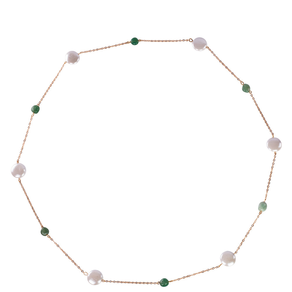 Arany tónusú Emporia Ötvözetű Nyaklánc Fehér Gyöngyházzal és Zöld Aventurinnal