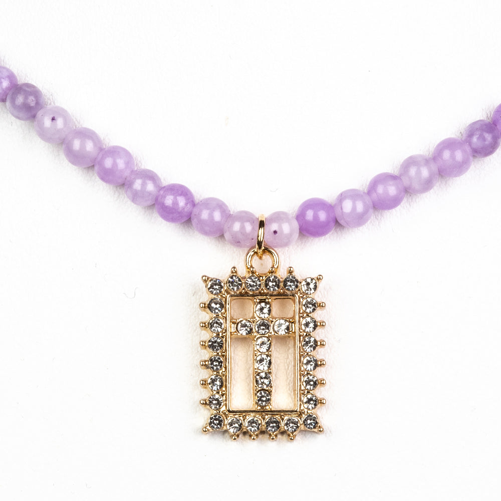 Kereszt Gyöngy Nyaklánc Levendula Kvarccal és Fehér Emporia® Kristállyal ( Nyaklánc+Medál ) 1 