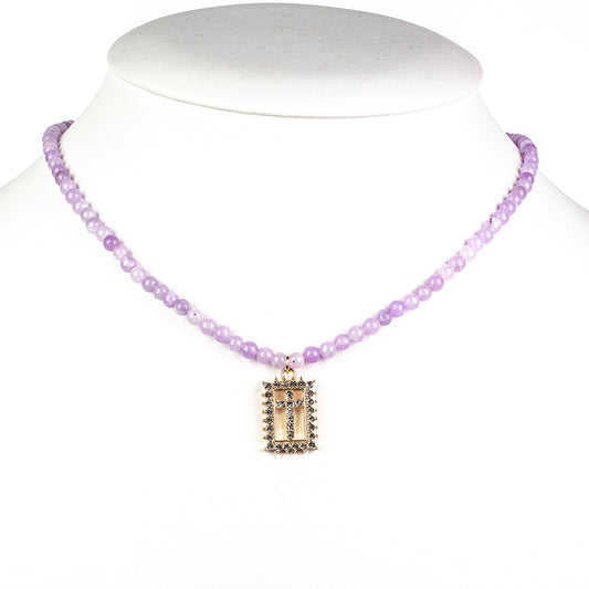 Kereszt Gyöngy Nyaklánc Levendula Kvarccal és Fehér Emporia® Kristállyal ( Nyaklánc+Medál )
