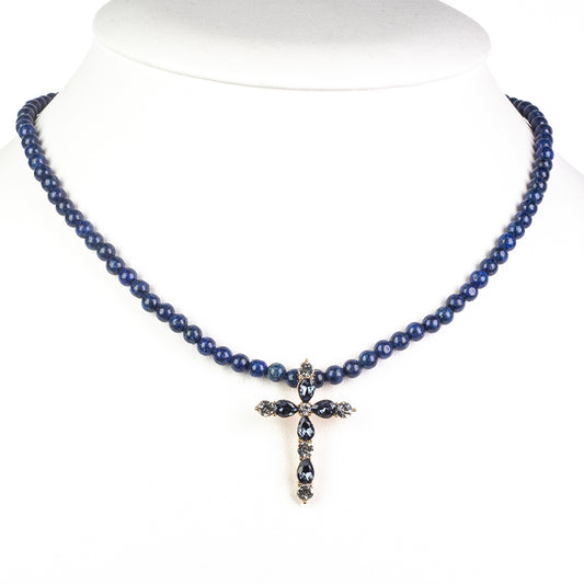 Kereszt Arany tónusú Emporia Ötvözetű Nyaklánc Lapisz Lazulival és Kék Emporia® Kristállyal ( Nyaklánc+Medál )