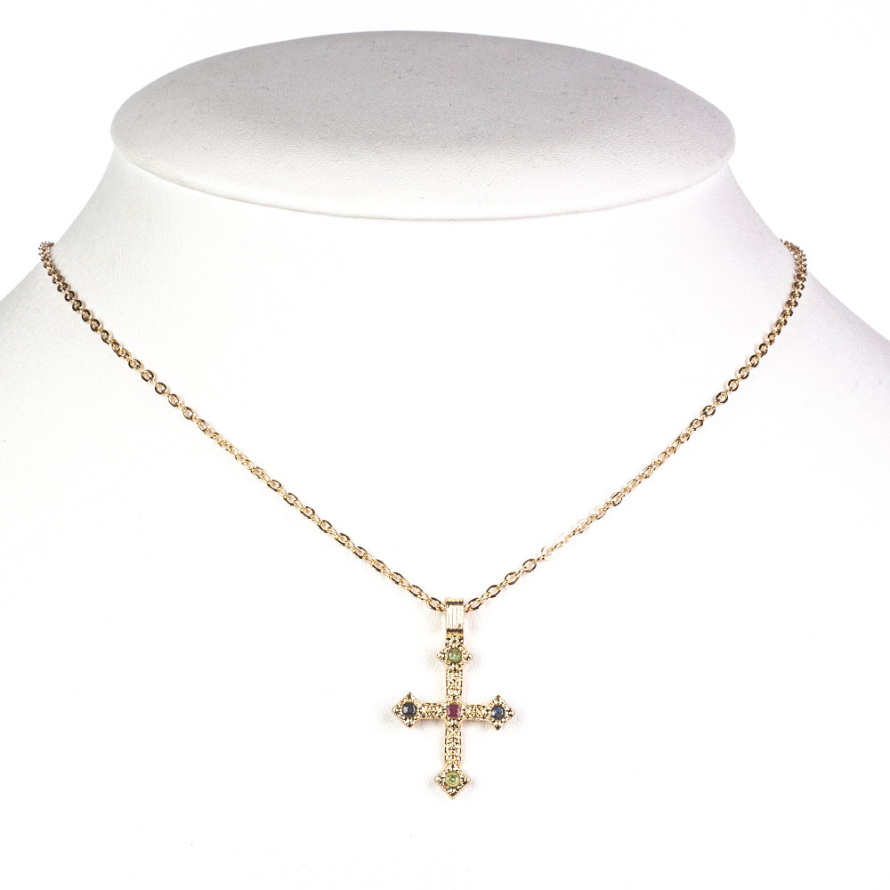 Kereszt Arany tónusú Emporia Ötvözetű Nyaklánc Burmai Rubinnal és Brazil Smaragddal ( Nyaklánc+Medál ) 2 